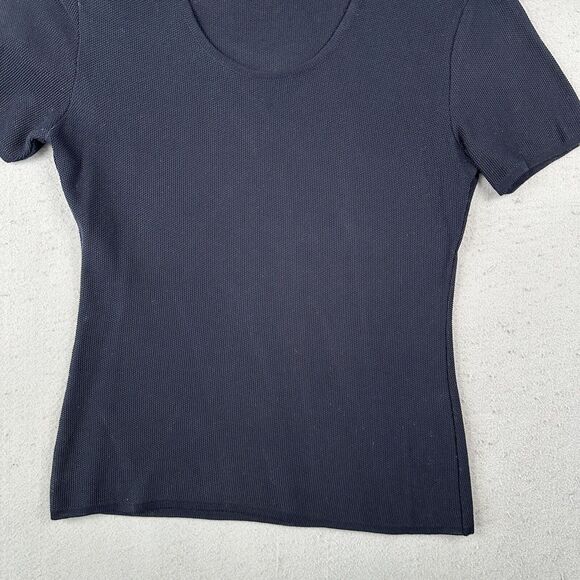 Worldly Things Styltricot‎ Knit Top Women’s 6 Navy Blue Short Sleeve Scoop Neck - Picture 9 of 16